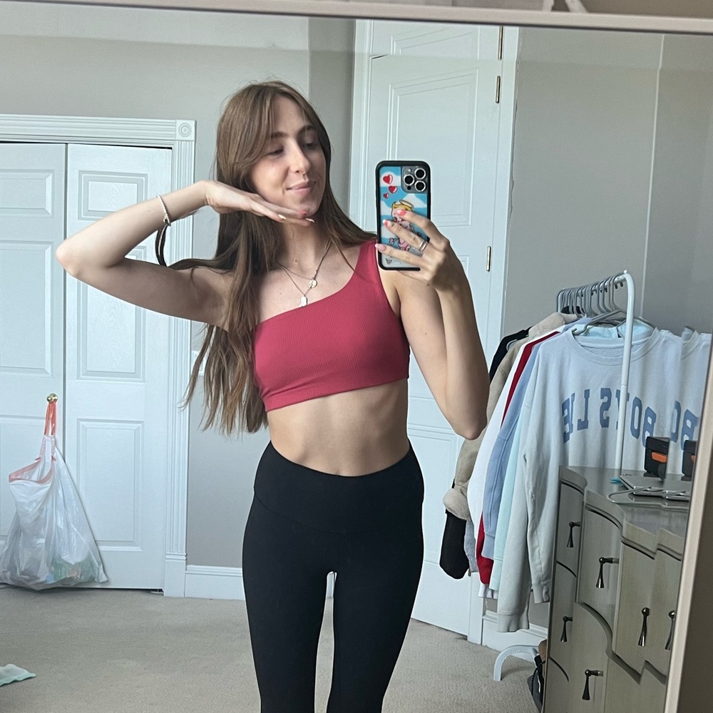 Lululemon ribbed nulu asymmetrical yoga bra in Vintage Rose